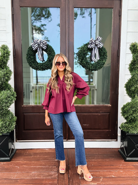 Work Day Top In Burgundy