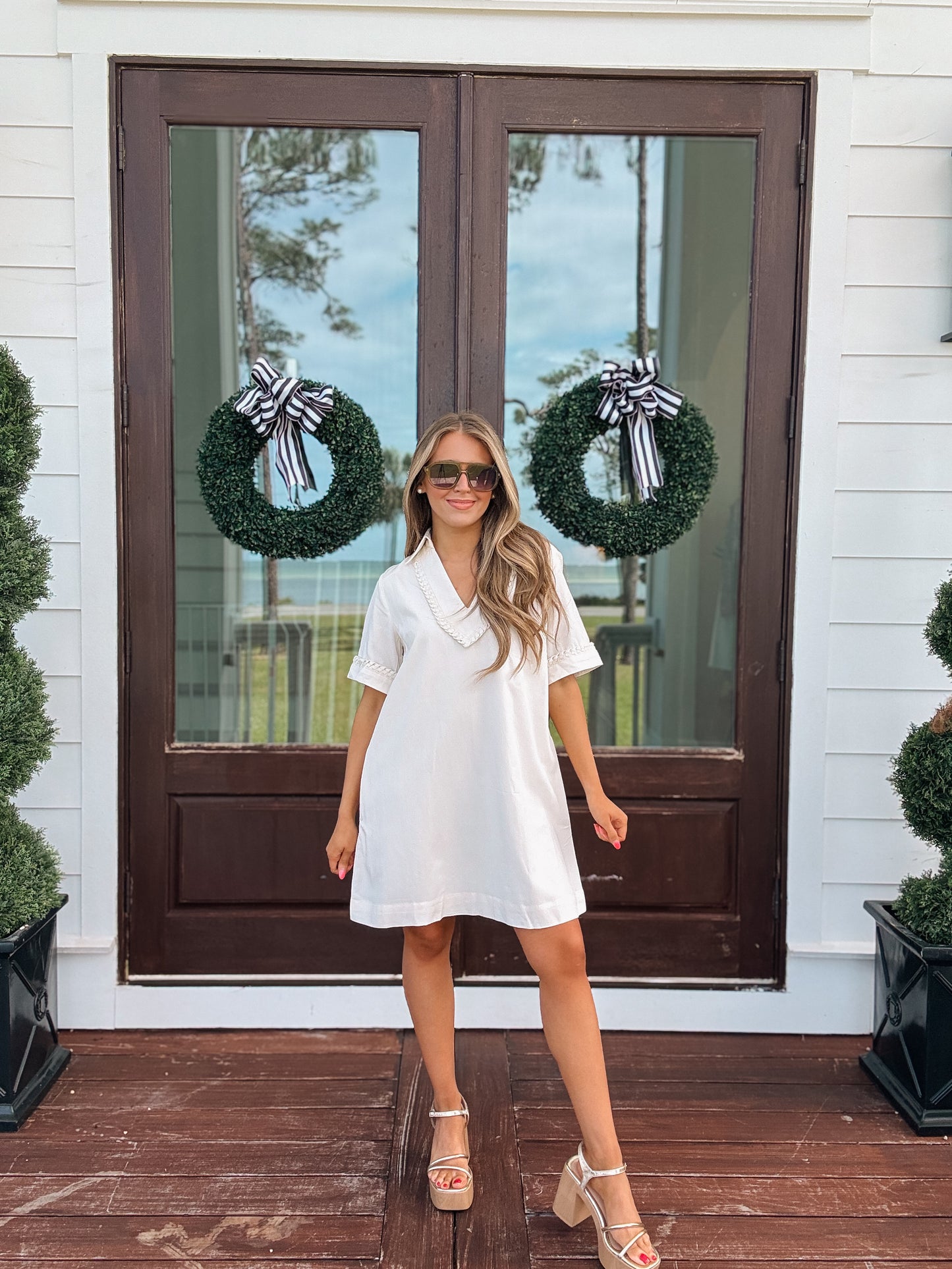 Braided Trim Mini Dress In Cream