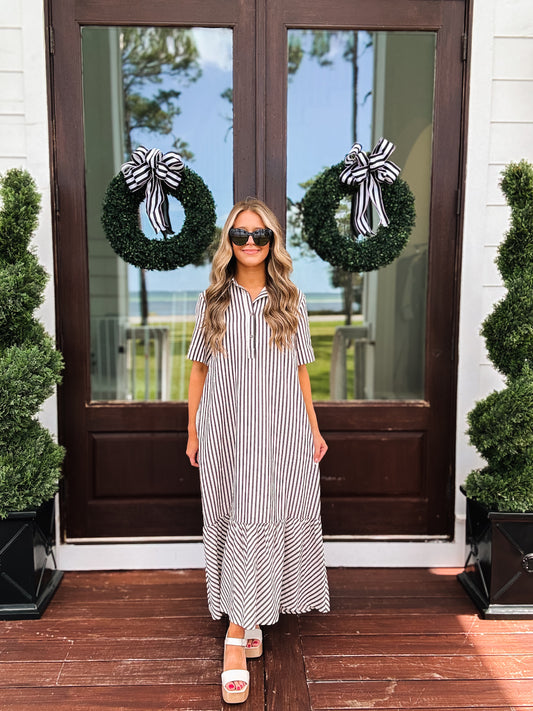 Stripe Pattern Seersucker Midi In Black
