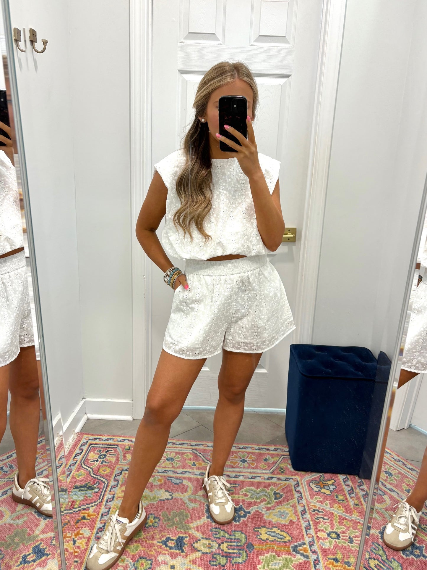 Eyelet Short Set in White