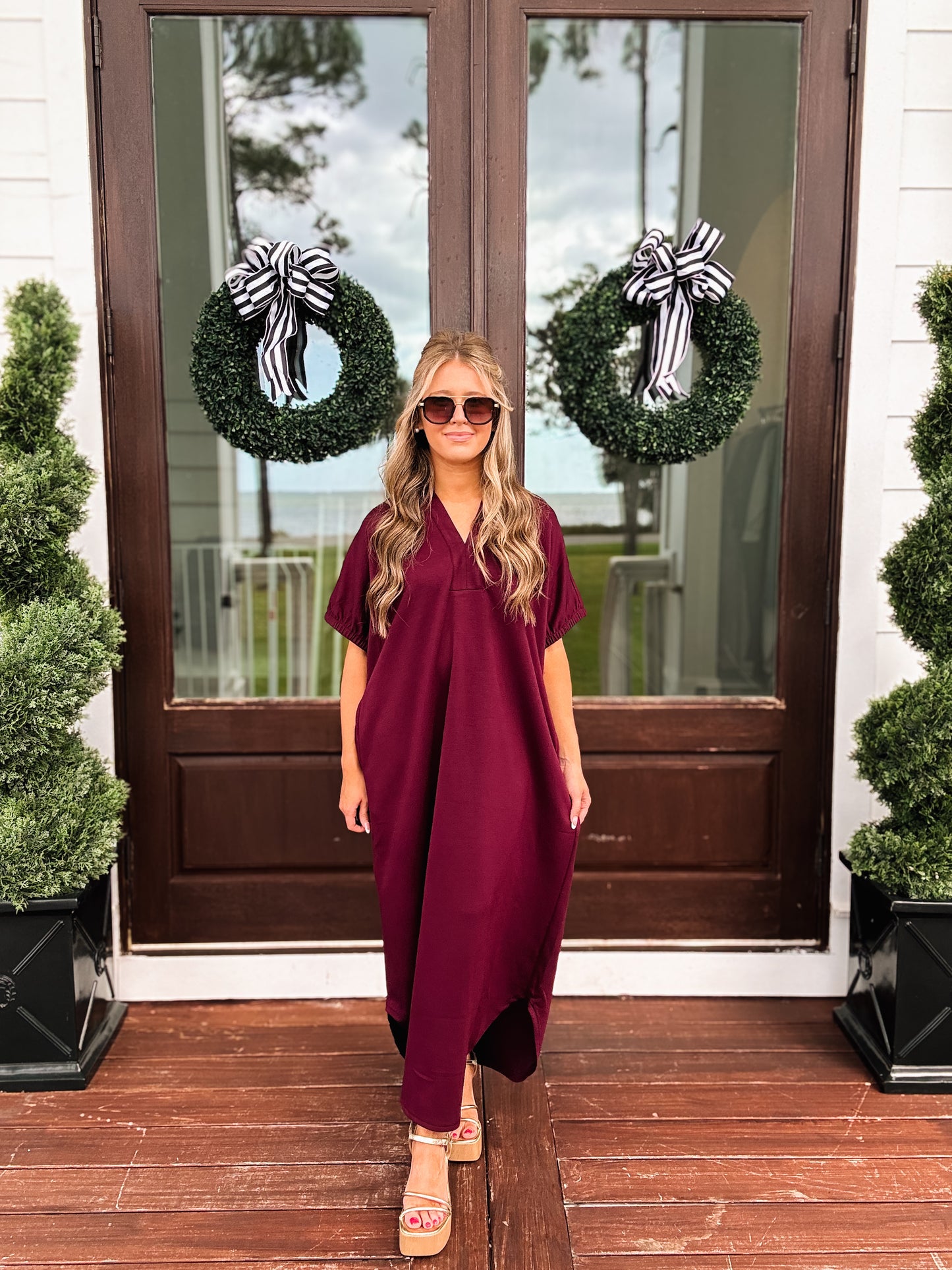 Cozy Season Midi Dress In Burgundy