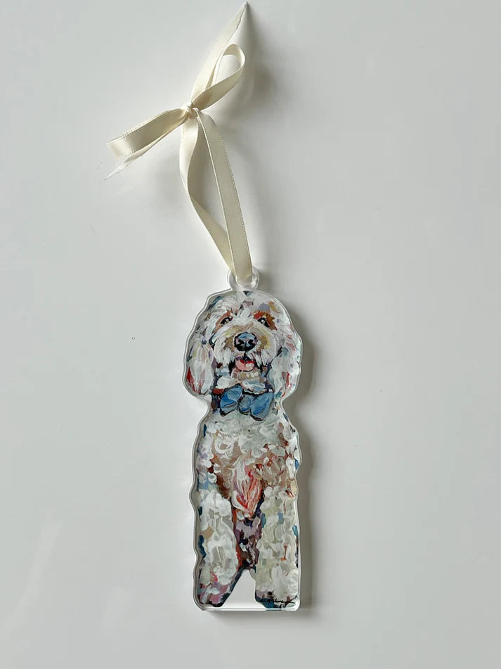 Chelsea McShane Goldendoodle Blue Bow Ornamnet