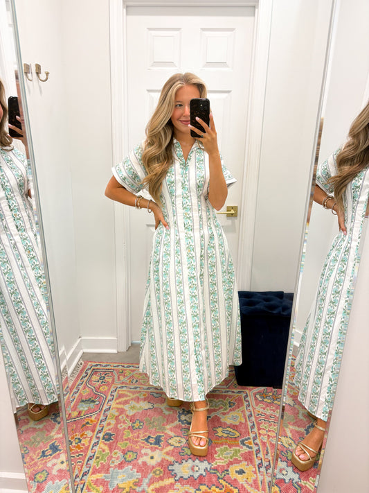 Short Sleeve Button Up Maxi in Coastal Garden