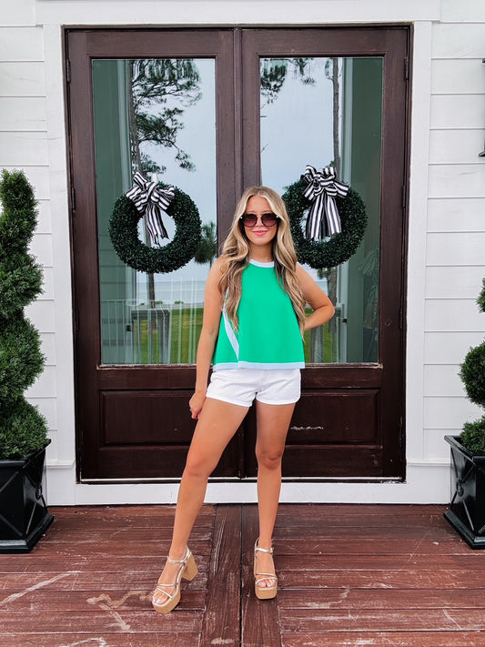 Solid Sleeveless Knit Top in Green