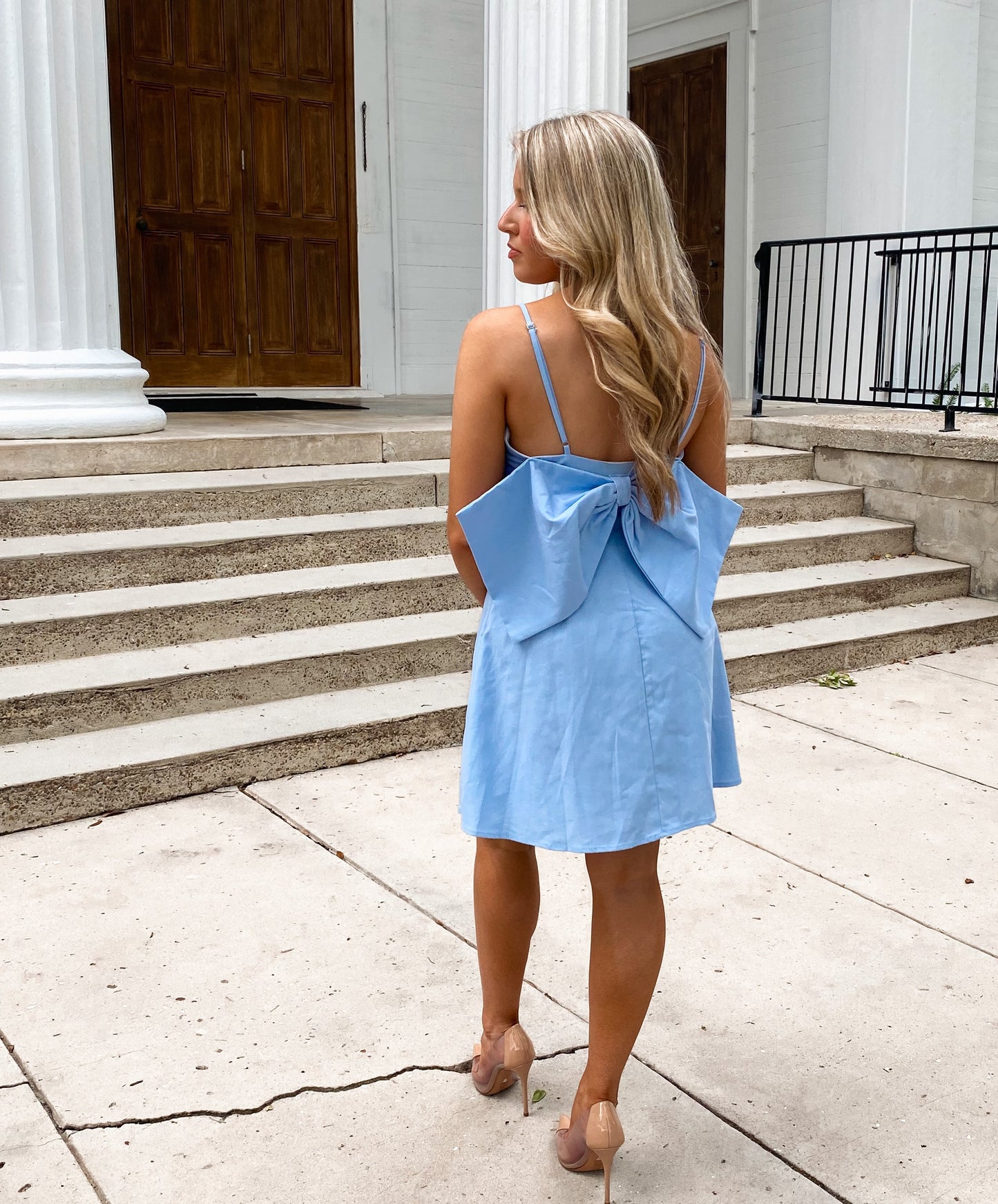 Bow Back Dress in Baby Blue