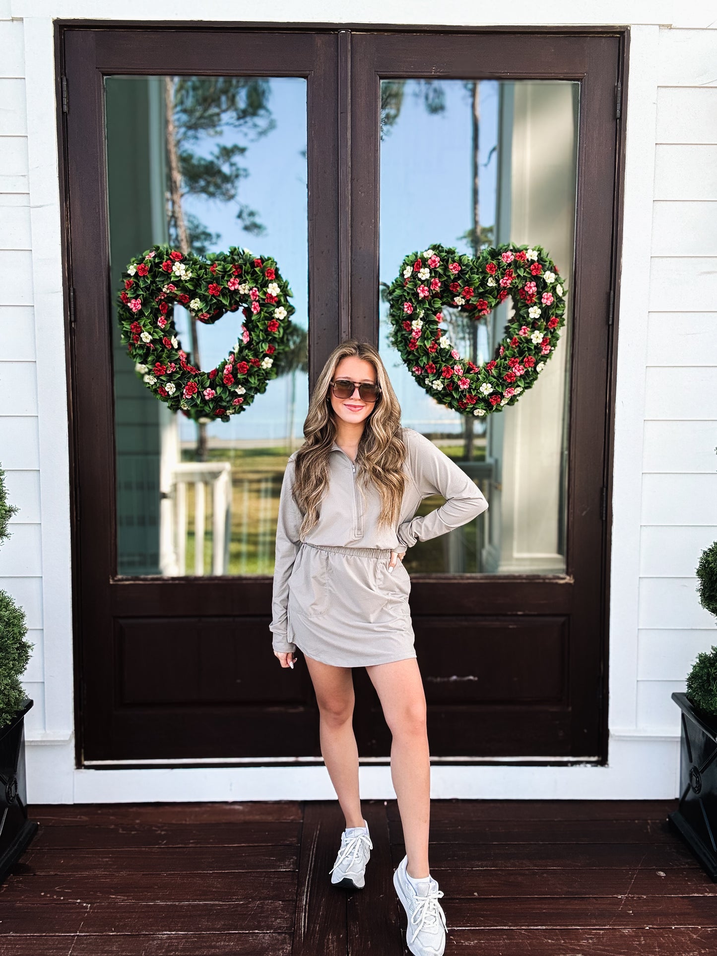 Butter Soft Quarter Zip Romperskirt In Stone Taupe
