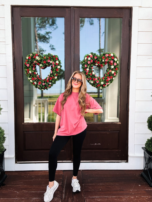 Washed Cotton Boxy Tee In French Pink