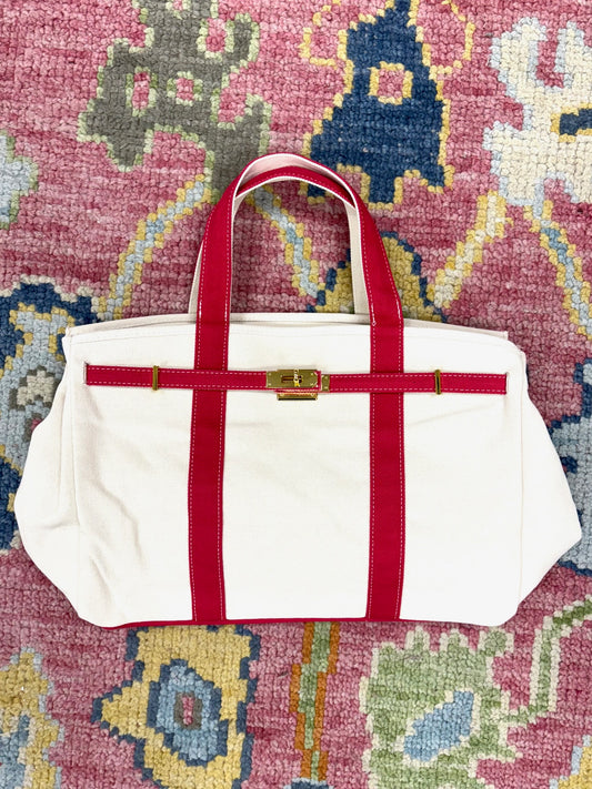 Handmade Premium Cotton Canvas Bag In Red