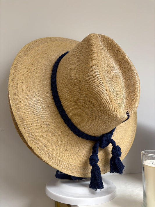 Tipsy Threads Natural Palm Hat In Navy