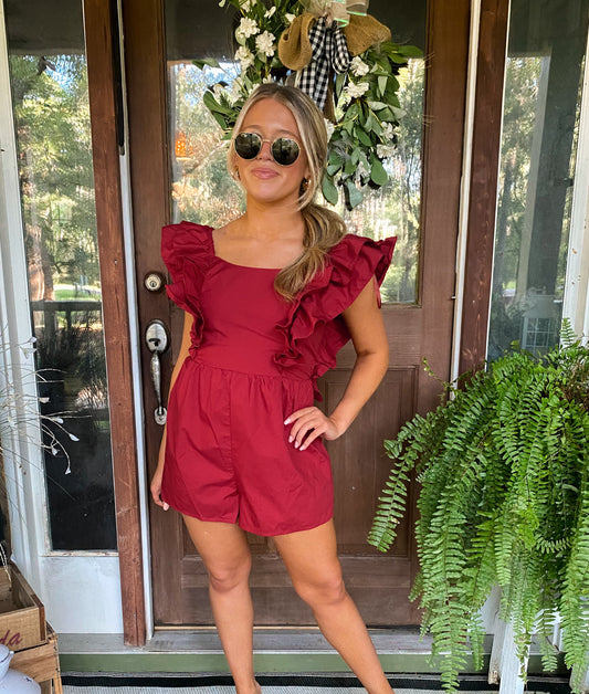 Double Layer Romper in Crimson/Garnet