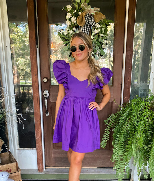 Ruffle Sleeve Tie Back Dress in Purple