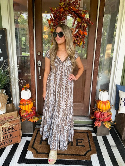 Fall in the Palms Smocked Maxi