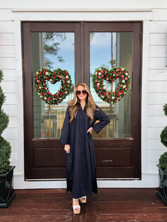 Button Front Midi Dress In Navy