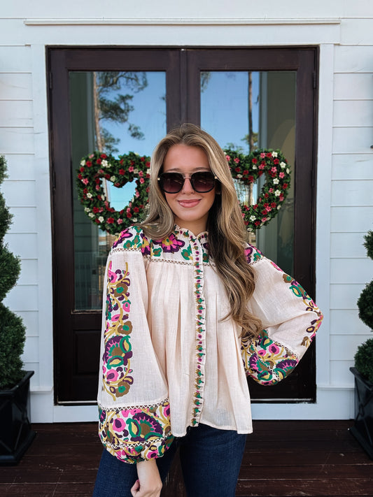 Floral Printed Ruffle Blouse