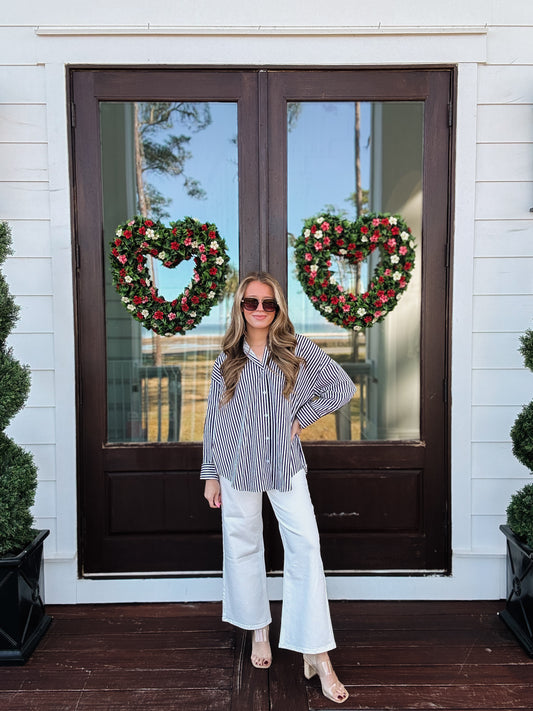 Sunday Stripes Poplin Shirt In Navy