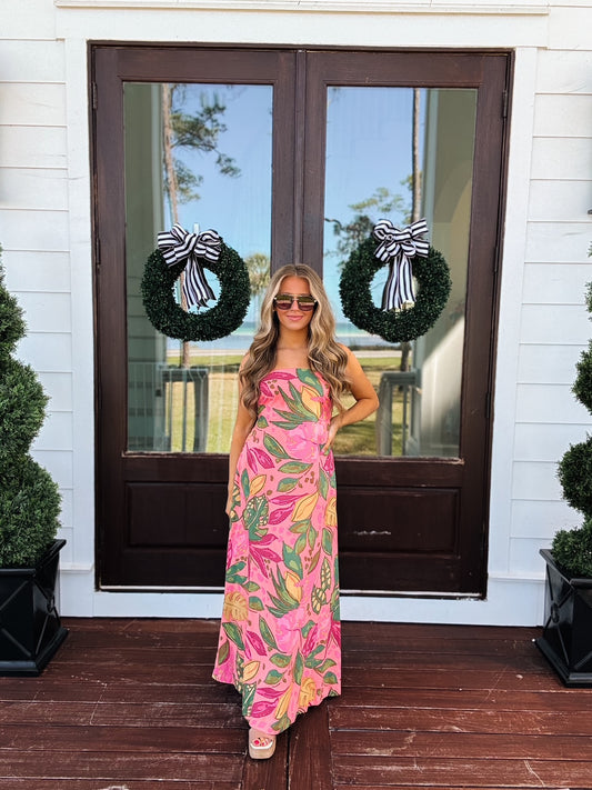 Pink Rio Tie Back Maxi Dress