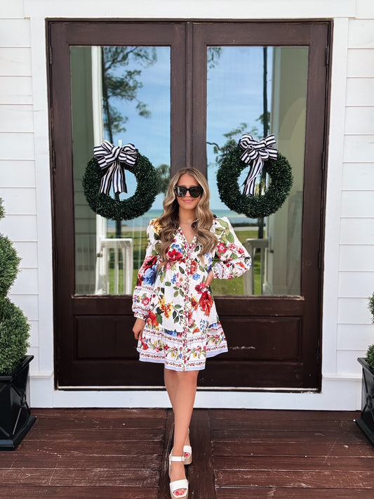 Floral Border Print Mini Dress