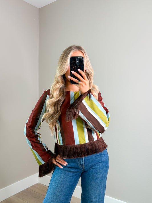 Fall Stripes Fringe Top