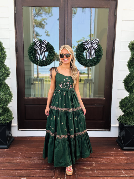Floral Charm Maxi In Hunter Green
