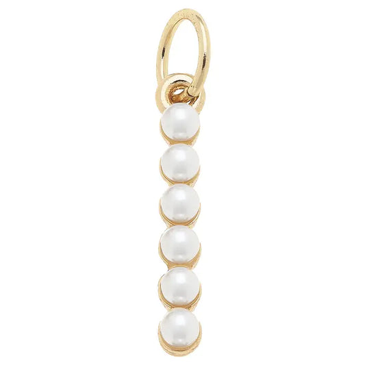 I Pearl-Studded Letter Charm in Ivory