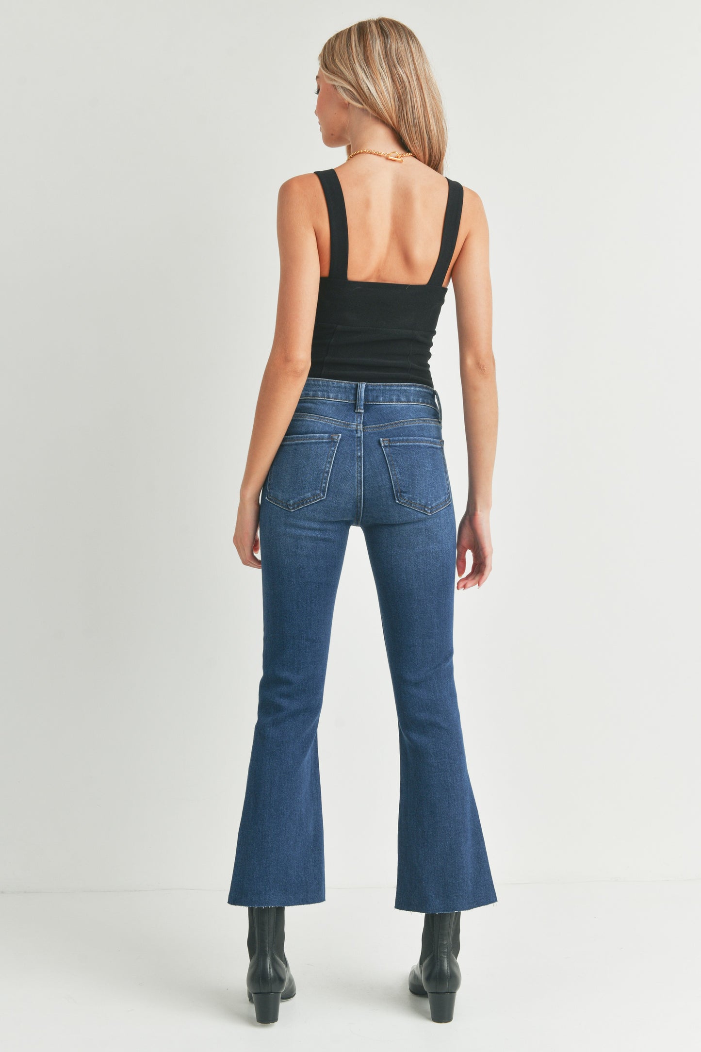 Blair Cropped Raw Hem Flare In Dark Denim