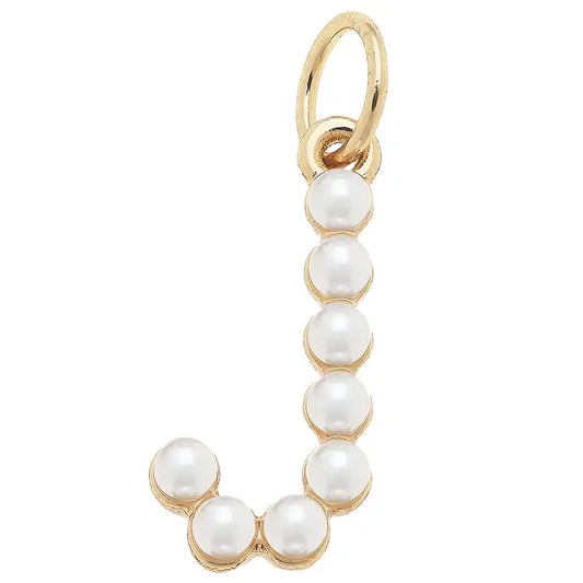 J Pearl-Studded Letter Charm in Ivory