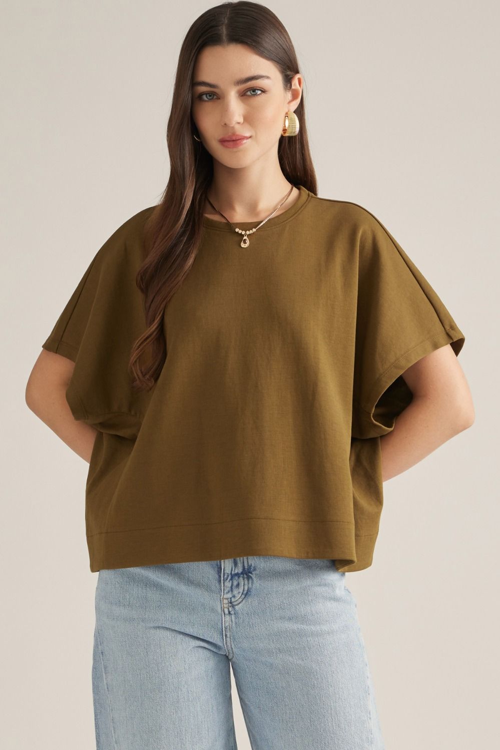 Jamie Poncho Sleeve Top In Olive