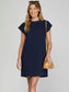 Jacquard Crew Neck Dress in Navy