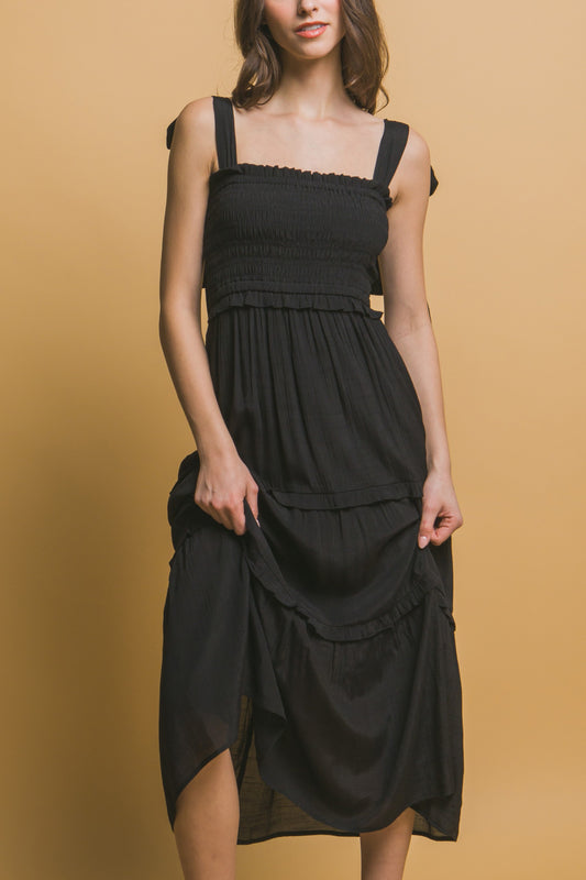 Jessie Smocked Midi Dress in Black