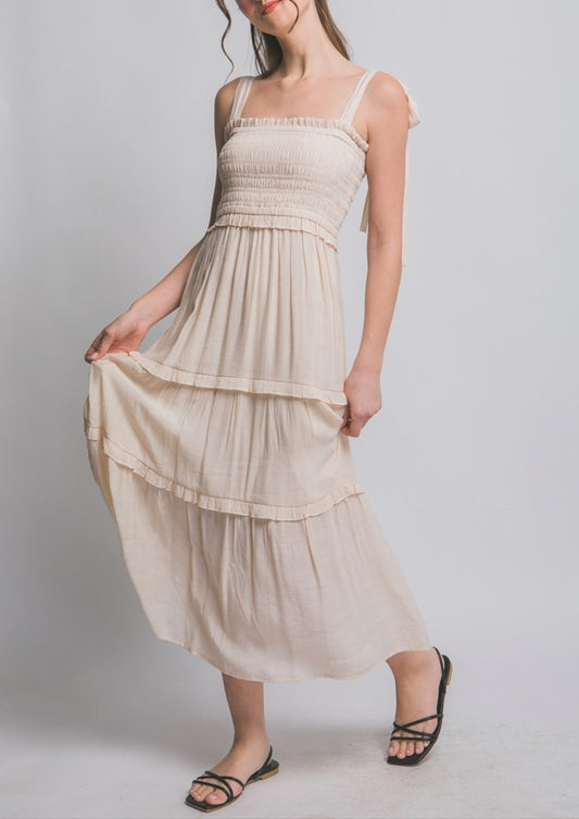 Jessie Smocked Midi Dress in Natural