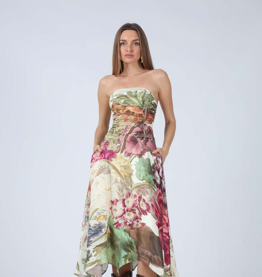 Josephine Strapless Midi Dress