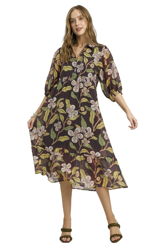 Mixed Floral Tiered Midi