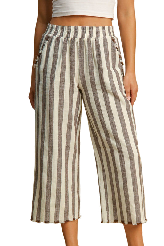 Linen Stripe Pants In Chocolate