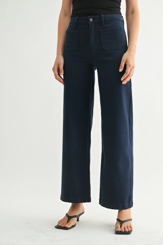 Katie Mini Patch Pocket Wide Leg Jeans In Navy