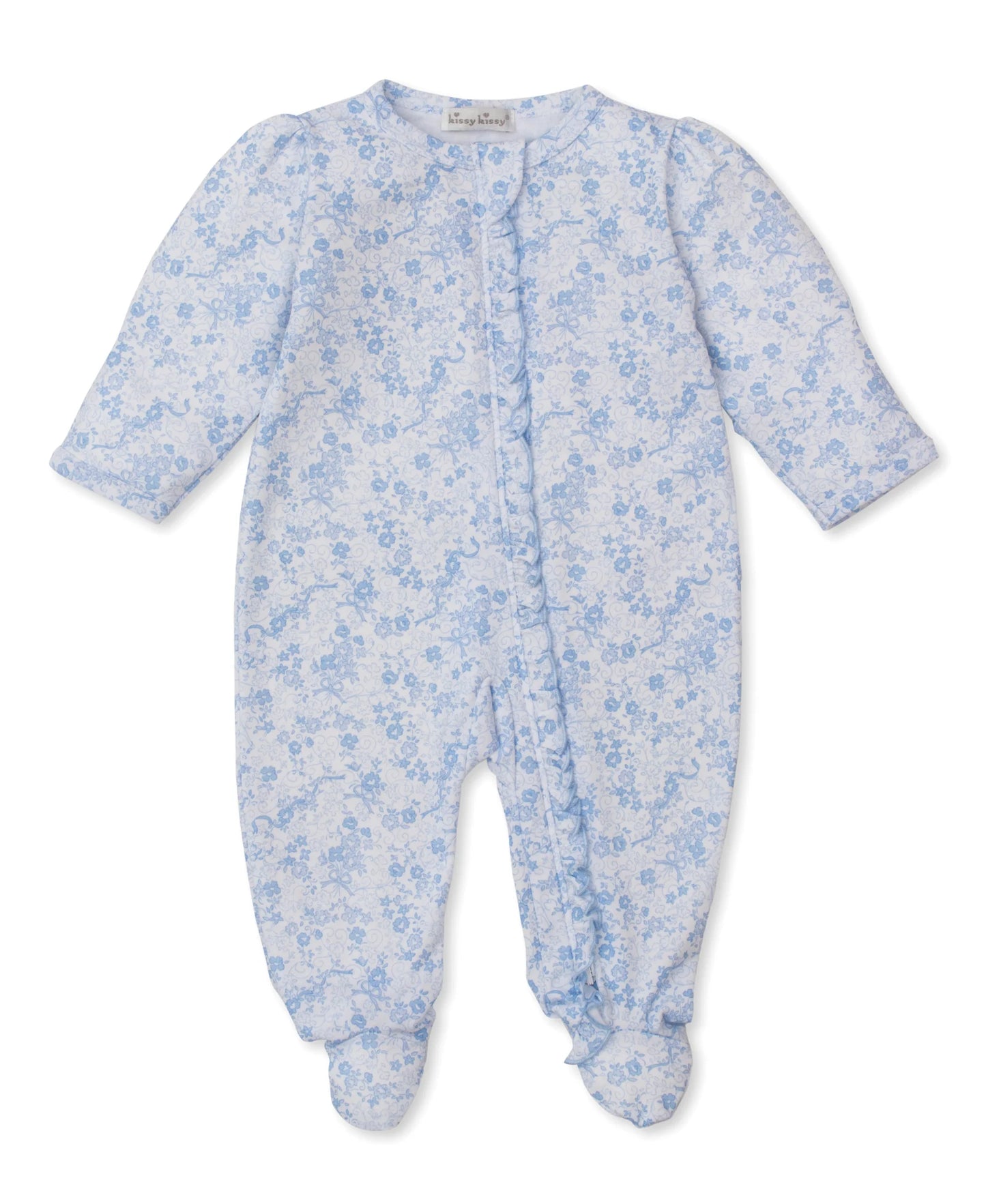 Kissy Kissy Old English Roses Blue Footie