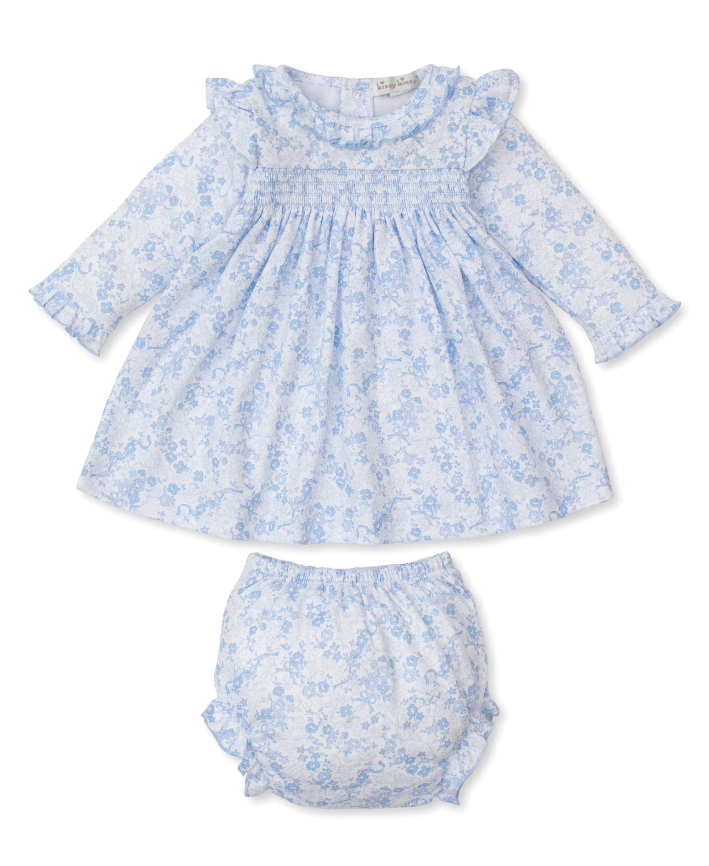 Kissy Kissy Old English Roses Blue Smocked Dress Set