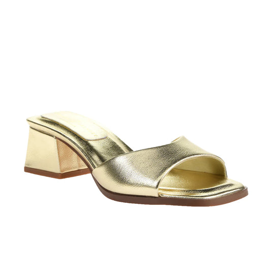 Linda Block Heel In Metallic Gold