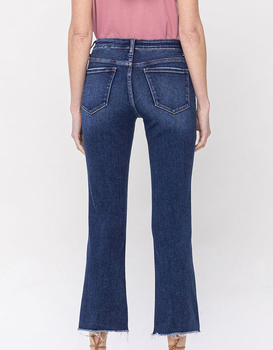 Mid Rise Raw Hem Crop Flare Jean