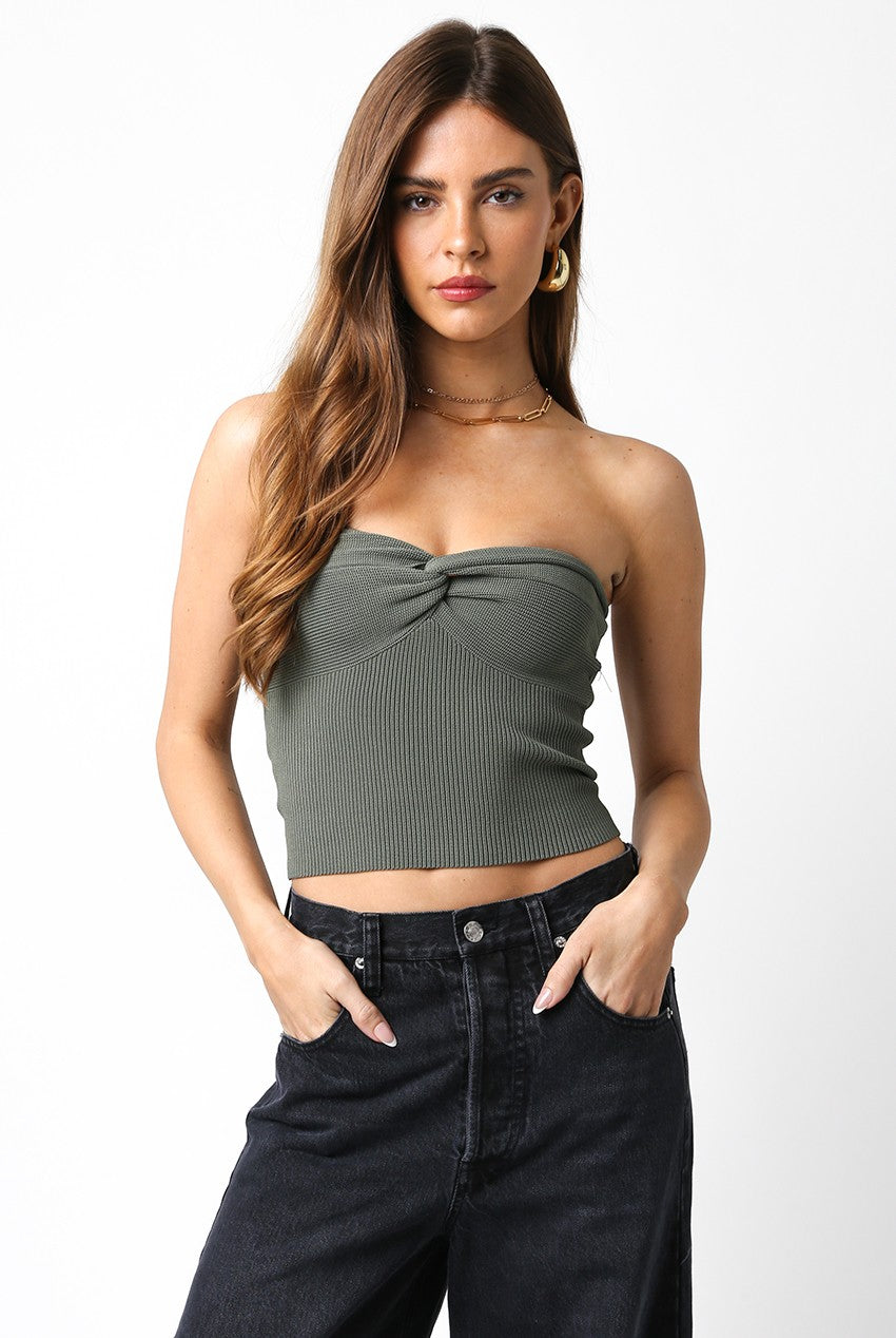 Laken Strapless Sweater Top in Olive