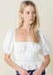 Laurel Embroidered Puff-Sleeve Top in White