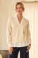 Layered Look V-neck Mixed Media Sweater In Ivory/White