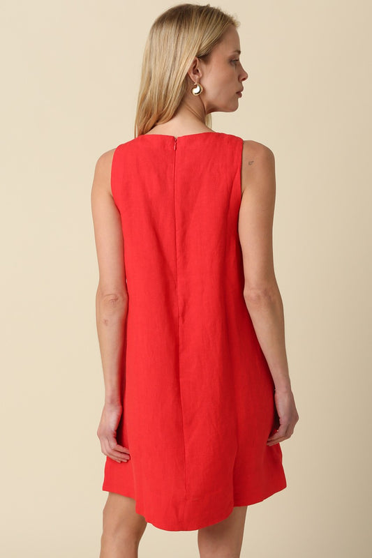 Lena Classic Linen Mini Dress In Red