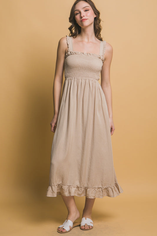 Lindsay Smocked Maxi Dress in Chalk