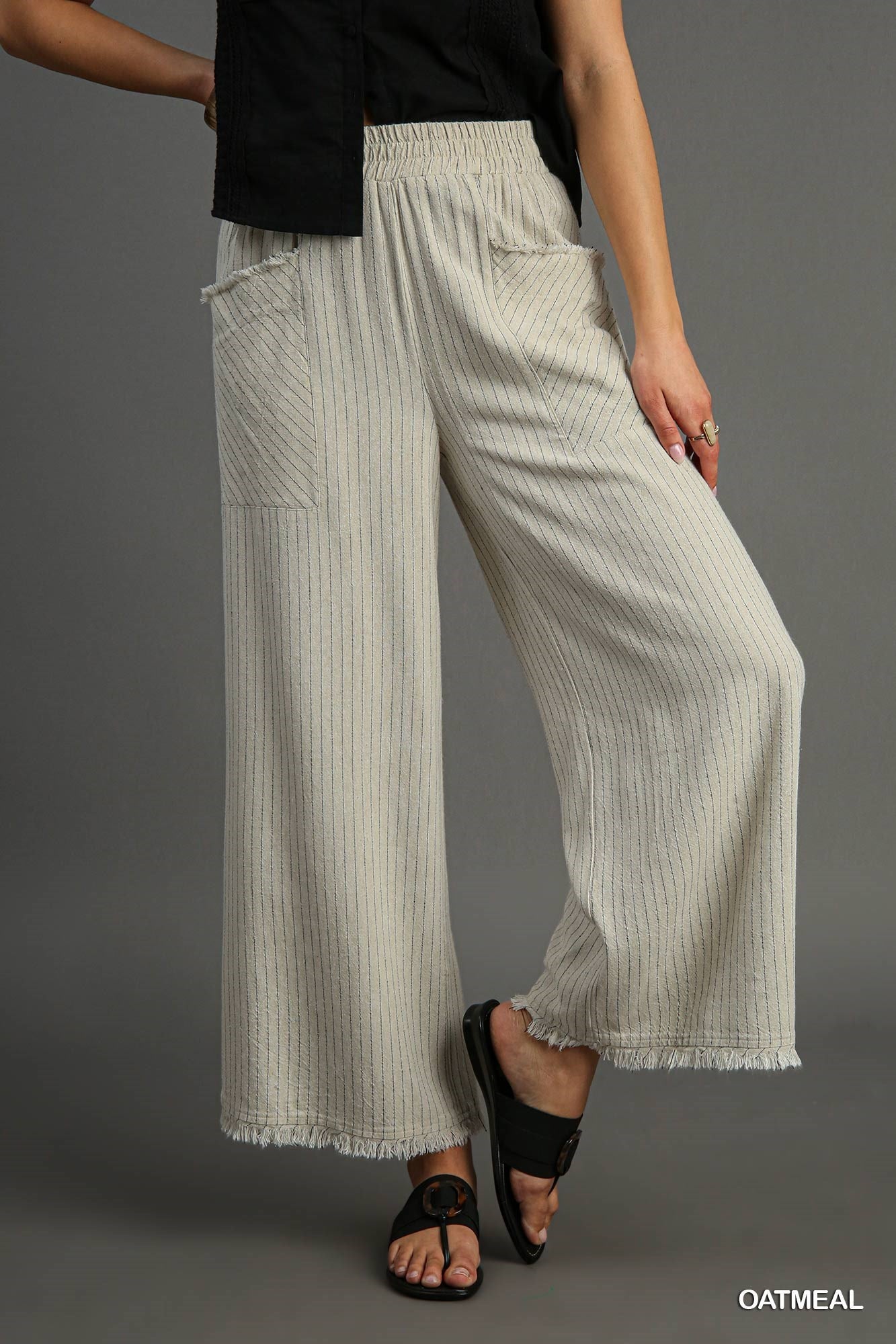 Living in Linen Pant in Oatmeal Stripe