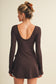 Long Sleeve Wrap Tie Front Dress In Chocolate