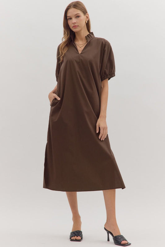 Lovely Day Midi Dress In Brown