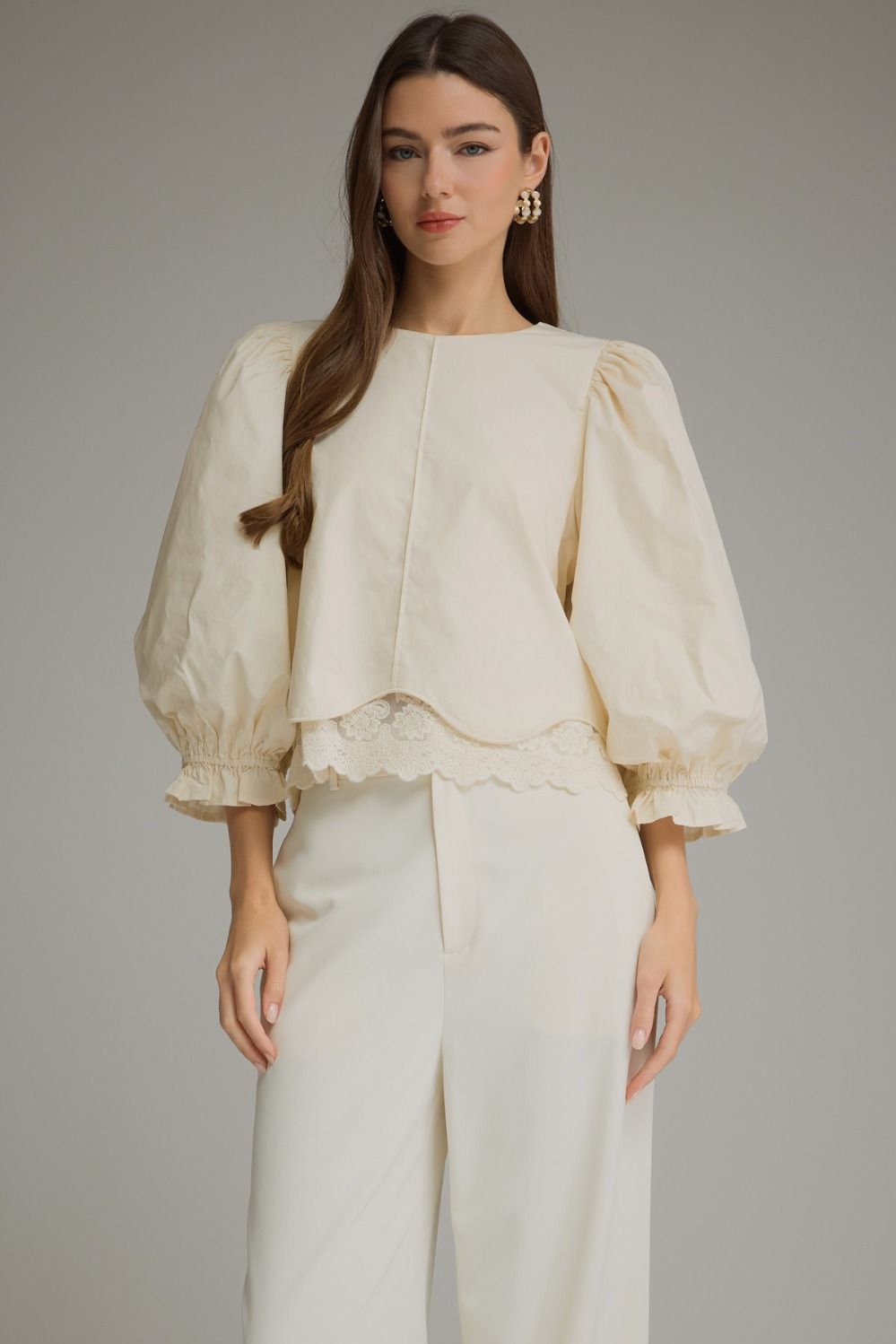 Lovely Lace Trim Top In Cream