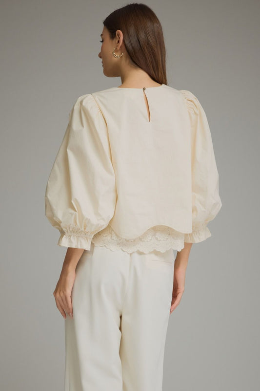 Lovely Lace Trim Top In Cream