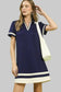 Luxe Knit Contrast Trim Shift Dress In Navy