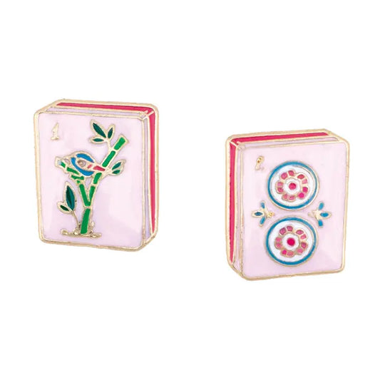 Mahjong Tile Stud Earrings in Light Pink